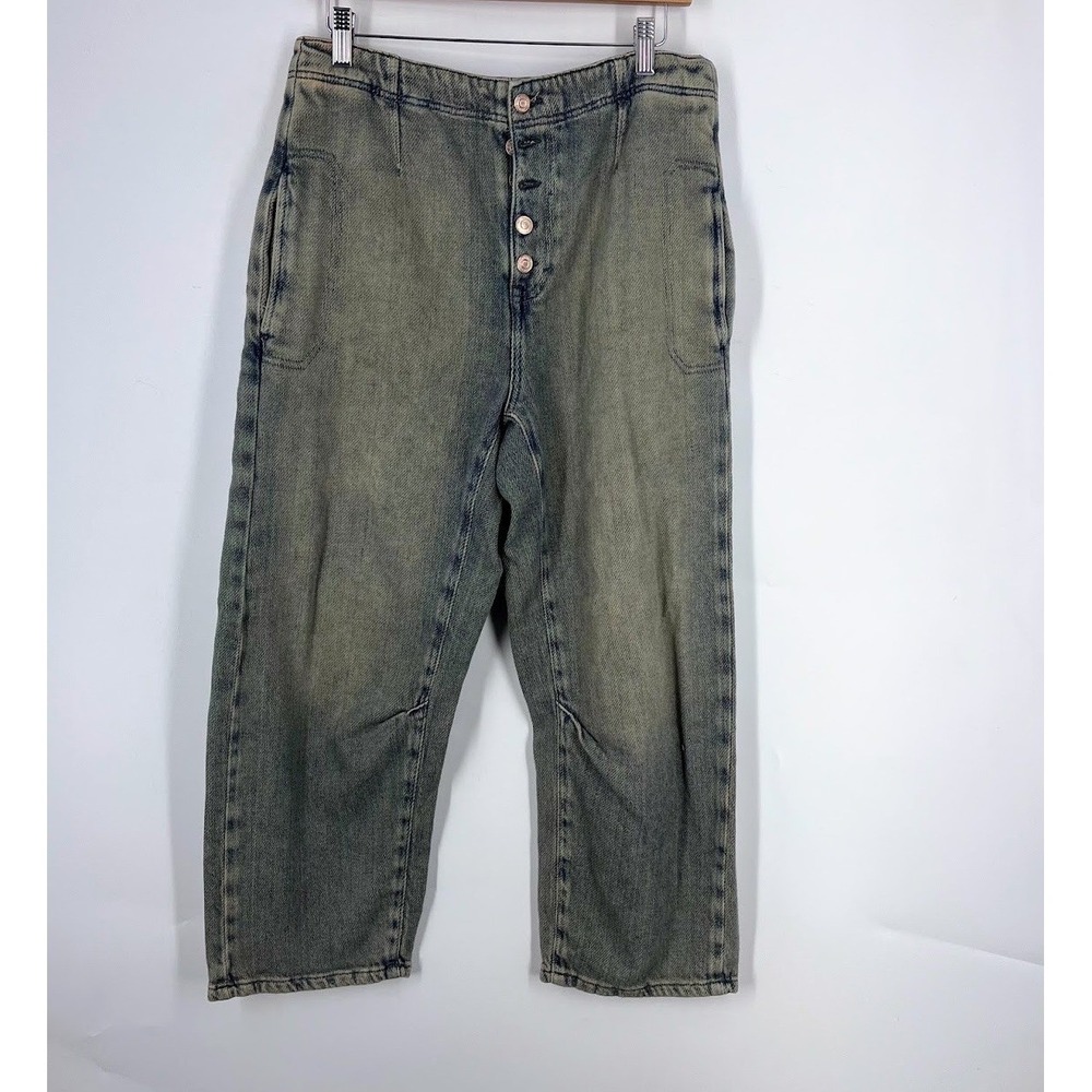 We The Free Free People Oscar Mid Rise Barrel Jeans Acid Wash Button Fly 29